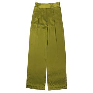 THE SEI 100% Silk Pleated Wide Leg Trouser High Rise Pants Olive Green Small